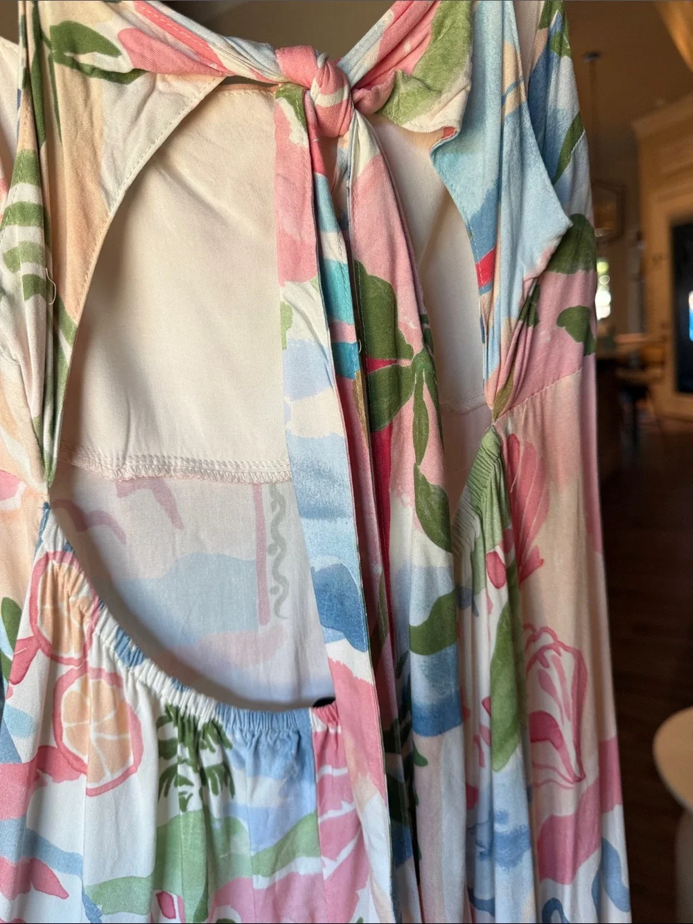 Pastel Tropical Maxi Slip Dress in Pink and Green